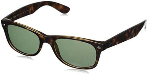 Ray-Ban, RB2132, New Wayfarer Sunglasses, Unisex Ray-Ban Glasses, 100% UV Protection, Polarized Wayfarer, Reduce Eye Strain, Tortoise Plastic Frame, Crystal Green Glass Lenses, 55 mm Frame