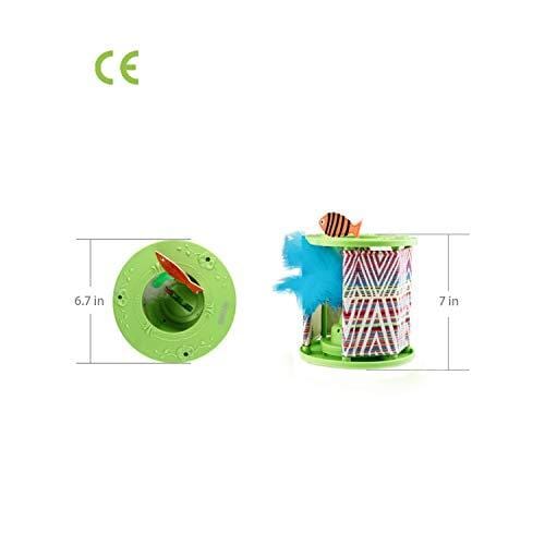 PETGEEK Cat Rolling Toy with Feathers, Automatic Cat Toys Interactive -Cat Toy Feather Teaser & Squeak Mouse Cat Toy Decoration Fish Crinkle Paper Inside, Wonder Pod Diameter 6.7" Height 7"