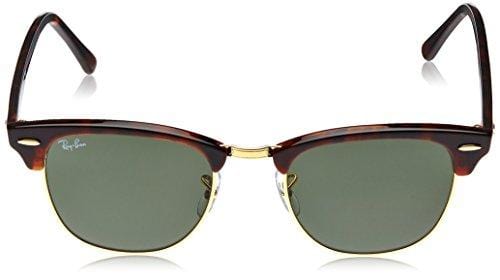 Ray-Ban, Clubmaster Sunglasses, Non-Polarized, Acetate Frame, Glass Lenses, Mock Tortoise/Arista Frame, Crystal Green G-15 Lenses, 51 mm