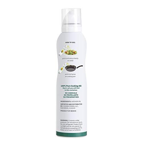Chosen Foods 100% Pure Avocado Oil Spray 4.7 oz. (2 Pack), Non-GMO, 500° F Smoke Point, Propellant-Free, Air Pressure Only for High-Heat Cooking, Baking and Frying - Ultra Pickleball