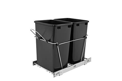 Rev-A-Shelf - RV-18KD-18C S - Double 35 Qt. Pull-Out Black and Chrome Waste Container