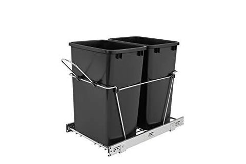 Rev-A-Shelf - RV-18KD-18C S - Double 35 Qt. Pull-Out Black and Chrome Waste Container