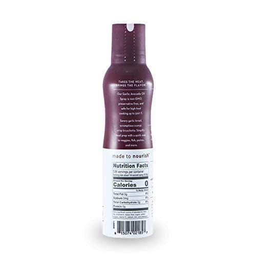 Chosen Foods Garlic Avocado Oil Spray 4.7 oz., Non-GMO, 500° F Smoke Point, Propellant-Free, Air Pressure Only for High-Heat Cooking, Baking and Frying
