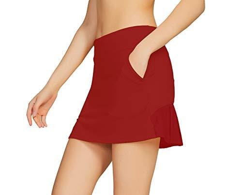 Cityoung Women's Golf Pleated Flat Skort with Pockets L,Valiant Poppy