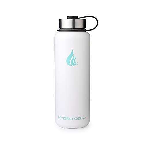 HYDRO CELL Stainless Steel Water Bottle with Straw & Wide Mouth Lids (40oz) - Keeps Liquids Perfectly Hot or Cold with Double Wall Vacuum Insulated Sweat Proof Sport Design (White 40oz)