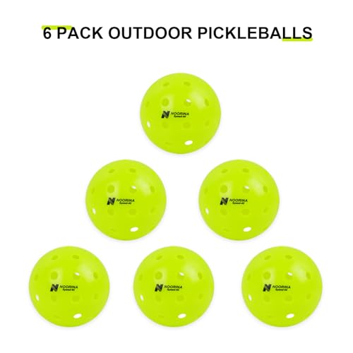 NOORINA Outdoor Pickleball Balls, USAPA Approved, Crack Resistant Seamless Construction, 6 Pack, 40 Holes, Neon Green Pickle Balls with Pickleball Bag, One Year Warranty