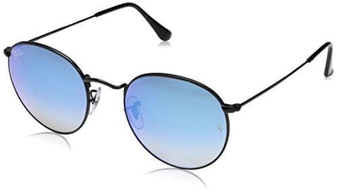 Ray-Ban Round Metal Sunglasses,53mm,Shiny Black/Mirror Gradient Blue
