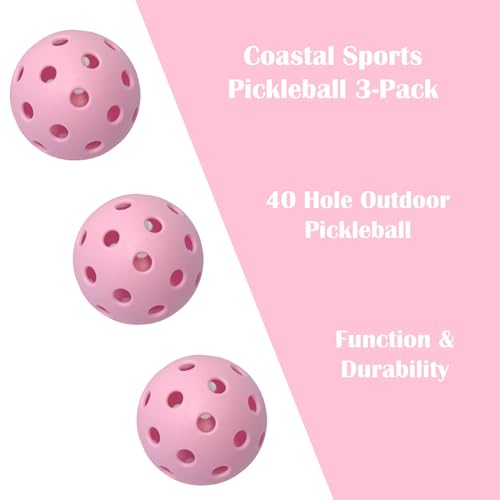 Coastal Sports Outdoors Pickleballs | Premium Durable 40 Hole Pickleball for Outdoor Play (Cherry)