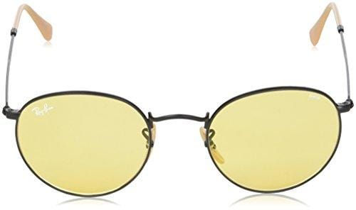 Ray-Ban Men's Round Metal Sunglasses, Matte Black/Yellow Photocromic, 50 mm