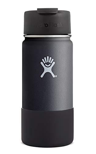 Hydro Flask Wide Mouth Vacuum Insulated Stainless Steel Water Bottle/Travel Coffee Mug with BPA Free Hydro Flip Cap and Soft Silicone Flex Boot (Black)
