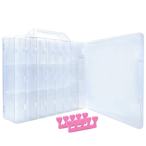 48 Bottles Universal Clear Gel Nail Polish Organizer Case Holder for Double Side Adjustable Space Divider for Acrylic Nail Polygel Gel Dip Powder Tips Set with Two Toe Separator