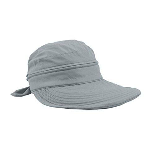Womens 2in1 Wide Brim Summer Folding Anti-UV Golf Tennis Sun Visor Cap Beach Hat, Grey, OS