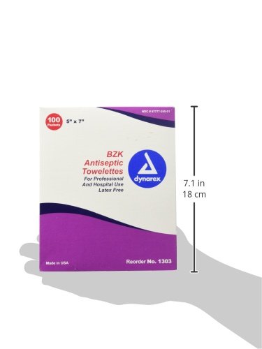 Dynarex Antiseptic Wipe Benzalkonium BZK First Aid Wipes 100/Box