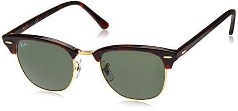 Ray-Ban, Clubmaster Sunglasses, Non-Polarized, Acetate Frame, Glass Lenses, Mock Tortoise/Arista Frame, Crystal Green G-15 Lenses, 51 mm