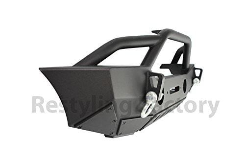 Restyling Factory-Rock Crawler Front Bumper With Fog Lights Hole & Built In Winch Plate Black Textured for 07-18 Jeep Wrangler JK
