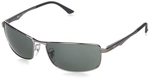 Ray-Ban 0RB3498 004/71 Rectangular Sunglasses,Gunmetal Frame/Green Lens,61 mm