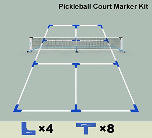 JOGENMAX Portable Pickleball Net System with Lockable Wheels, Metal Frame Pickleball Court with LED Light, Regulation Size Net with Durable Carrying Bag, and 4 Pickleball Rackets.