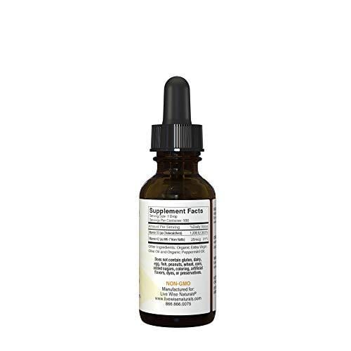 Vitamin D3 with K2 Liquid Drops, All Natural, Non GMO, 1208IU D3 and 25mcg K2 (MK7) Per Serving, Strengthen Bones, Boost Immune System and Energy Levels, with or Without Peppermint Oil