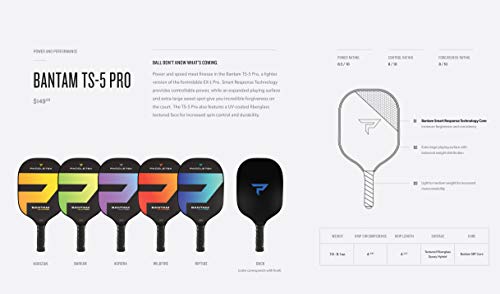 Paddletek Bantam TS-5 Pro Pickleball Paddle | Standard Weight | Thin Grip | Blue