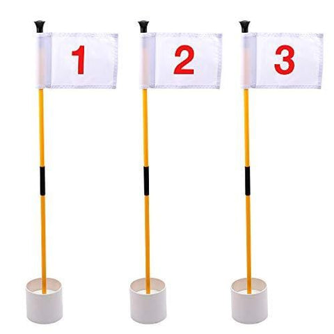 KINGTOP Practice Putting Green Flagstick, Portable Golf Pin Flags, 2-Section Design, Indoor/Outdoor, Triple-Pack, Solid White Flag, Red Numbered #1, 2, and #3 [product _type] KINGTOP - Ultra Pickleball - The Pickleball Paddle MegaStore