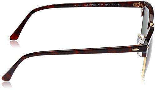 Ray-Ban, Clubmaster Sunglasses, Non-Polarized, Acetate Frame, Glass Lenses, Mock Tortoise/Arista Frame, Crystal Green G-15 Lenses, 51 mm