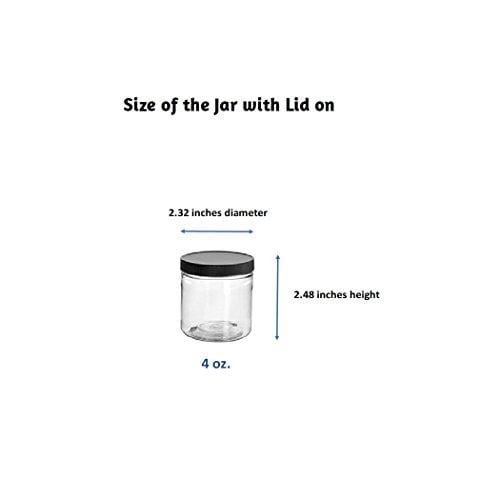 Clear Plastic Jar 4 ounce with Black Ribbed Lid (Pack of 12), Refillable Storage Containers with Lids for Cosmetic, Kitchen, DIY Products, Arts and Crafts