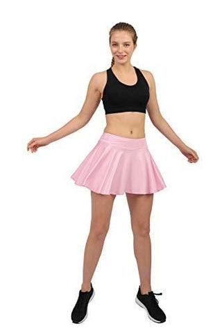 Women's Tennis Golf Skorts Workout Built-in Shorts Fitness Pleated Active Running Skirts Light Pink
