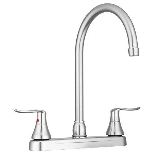 Dura Faucet Elegant J-Spout RV Kitchen Faucet - Brushed Satin Nickel - for Motorhomes, 5th Wheels, Trailers, and Campers - New 2019 Model