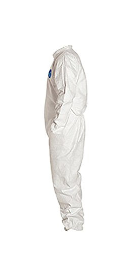 DuPont Tyvek 400 TY125S Disposable Protective Coverall with Elastic Cuffs, White, Large (Pack of 25)