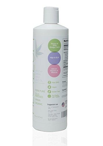 Hemp Oil - 100% Pure Hemp Seed Oil Cold Pressed Organic. Sourced From Canada. Provides Omega 3 and 6 EFA's. Anti Inflammatory Benefits Provide Pain Relief (16 OZ)