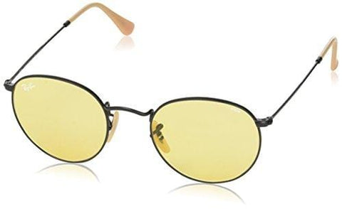 Ray-Ban Men's Round Metal Sunglasses, Matte Black/Yellow Photocromic, 50 mm