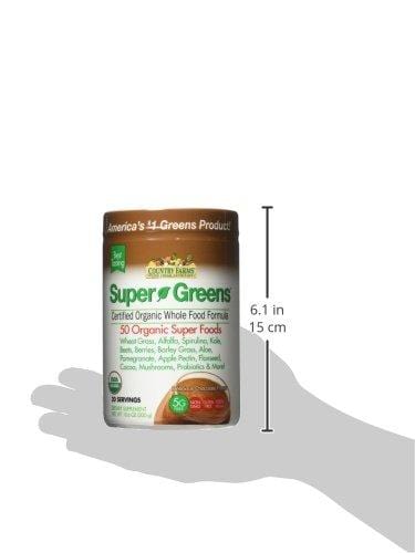 Country Farms Super Greens Chocolate Flavor, 50 Organic Super Foods, USDA Organic Drink Mix, 20 Servings