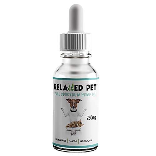 Relaxed Pet Full Spectrum Hemp Oil 250mg for Dog & Cat Calming - HempWorks for Joint Pain Relief, Stress and Seperation Anxiety for Dogs + Omega 3 & 6 for Skin & Fur. The Safest mg. for Pets