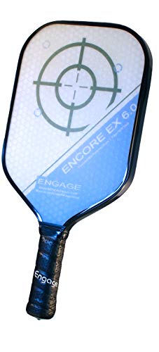 Engage Encore EX 6.0 Pickleball Paddle, Standard Weight 7.9-8.3 oz, Thick Core for Control & Feel, Built for Power & Sweet Spot (Blue, 4 ¼ inch Grip)