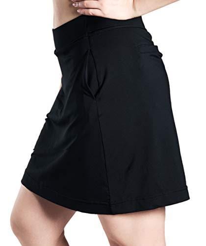 Yogipace Women's 4 Pockets 17" Long Tennis Running Skirt Athletic Golf Skort Anytime Casual Skort Black Size S