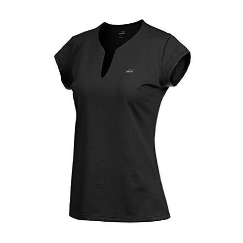Women's Knit V-Neck Short Sleeve Tops,Tennis Shirt (t42,L,Black)
