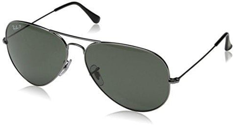 Ray-Ban 3025 Aviator Large Metal Non-Mirrored Polarized Sunglasses, Crystal Green/Gunmetal