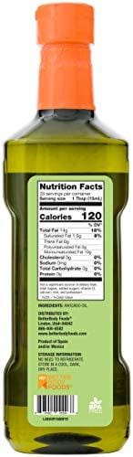 BetterBody Foods 100% Pure Avocado Oil Naturally Refined Cooking Oil Non-GMO 16.9 Ounce Keto & Paleo