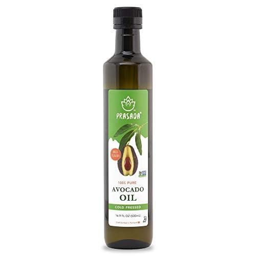 Prasada 100% Pure Avocado Oil 16.9oz (500ml) -Refined, Cold Pressed, BPA-Free Food-Grade Plastic Bottle | Excellent for Frying, Sautéing, Salads and Cosmetic Uses