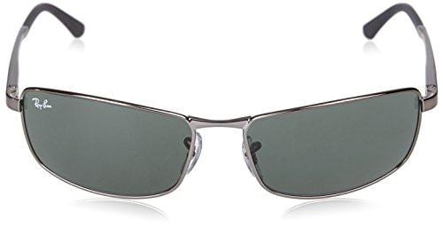 Ray-Ban 0RB3498 004/71 Rectangular Sunglasses,Gunmetal Frame/Green Lens,61 mm