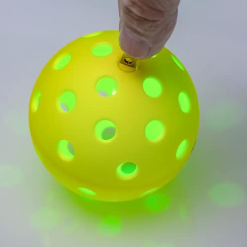 PickleStar LED Light Up Pickleball Balls, USAPA Standard Outdoor 40 Holes Yellow PickleBalls with Green Light 4 Pack LED Light Up Pickle Balls