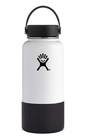 Hydro Flask Wide Mouth Stainless Steel Sports Water Bottle Matching BPA Free Flex Cap and Soft Silicone Flex Boot (White)