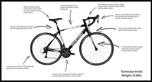 Tommaso Imola Endurance Aluminum Road Bike, Shimano Claris R2000, 24 Speeds - Black - Medium - Ultra Pickleball
