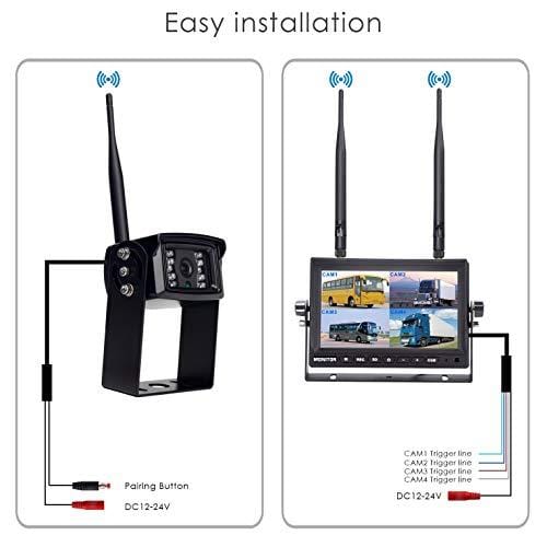 CAMONS Digital Wireless Backup Camera for RV, Trucks, Trailer Backup Camera with Monitor (7" Quad Split No Flicker, Built-in DVR), 120°HD Night Vision IP68 Waterproof Camera Rear/Side/Front with Mic