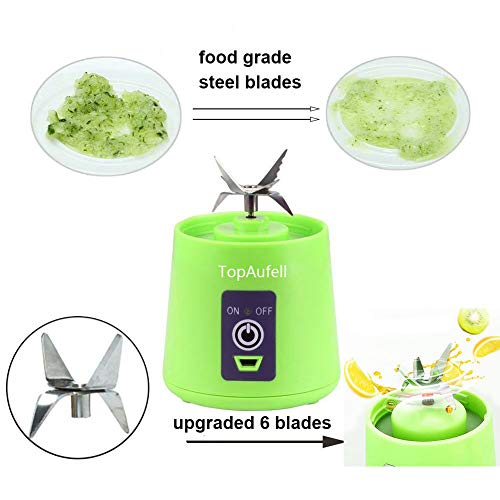 TopAufell Portable blender, Personal mini Size Blender for Smoothies and Shakes, Six blades in 3D for Superb Mixing, 13oz/380ML USB Rechargeable Juicer Cup, 2000mAh Powerful Handheld Fruit Mixer Machine