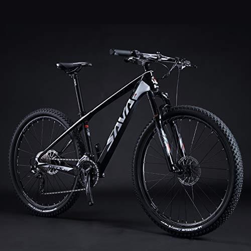 SAVADECK Carbon Fiber Mountain Bike, DECK6.0 Mountain Bicycle 26"/27.5"/29" Complete Hard Tail MTB 30 Speed Shimano M6000 DEORE Group Set (Black White,26" 17")