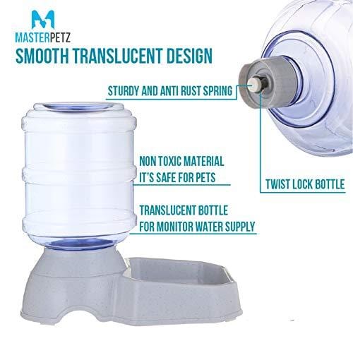 Automatic Dog Water Bowl with Wide Bowl for Dogs Cats Pets Puppy Kitten with 1 Gallon 3.8 Liter Capacity, Replendish Gravity Waterer Easy Cleaning Safety Twist Mouth Ring with Dog Food Recipe Ebook