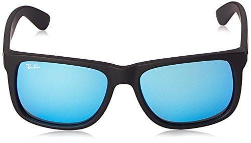 Ray-Ban Justin Non-Polarized Sunglasses, BLACK RUBBER Frame BLUE MIRROR Plastic Lenses, 55mm