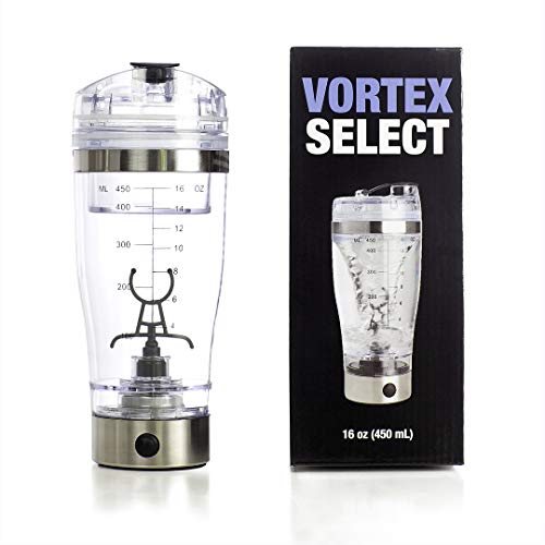 Vortex Select Portable Electric Mixer Shaker Bottle for Protein Powders, Shakes, Eggs, Pre-Workout Shakes, Post-Workout Shakes, and More with Ingredients Cup and USB (16 oz.)