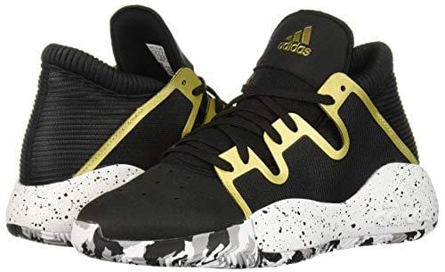 adidas Unisex Pro Vision Basketball Shoe, Black/White/Gold Metallic, 4 M US Big Kid